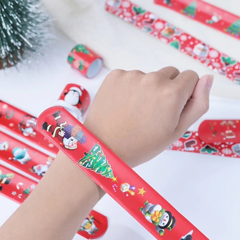 Bulk Set Of 100 Christmas Themed Slap Bands Adjustable Size Pat Rings Colorful Wristband Bracelets Party Dropshipping