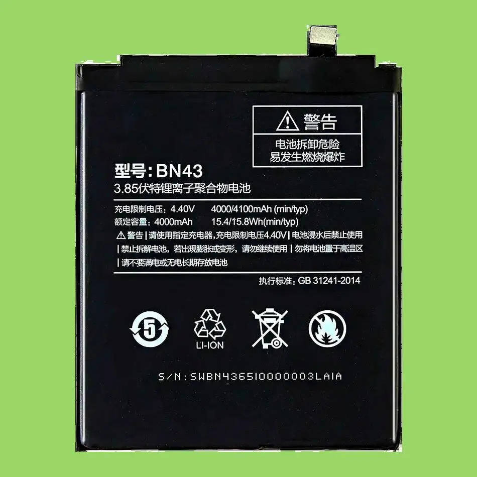 

Mobile Phone Battery 4100Mah For Xiaomi Redmi Note 4X 3G+32G 4 Global Version Snapdragon 625 BN43 Cpu