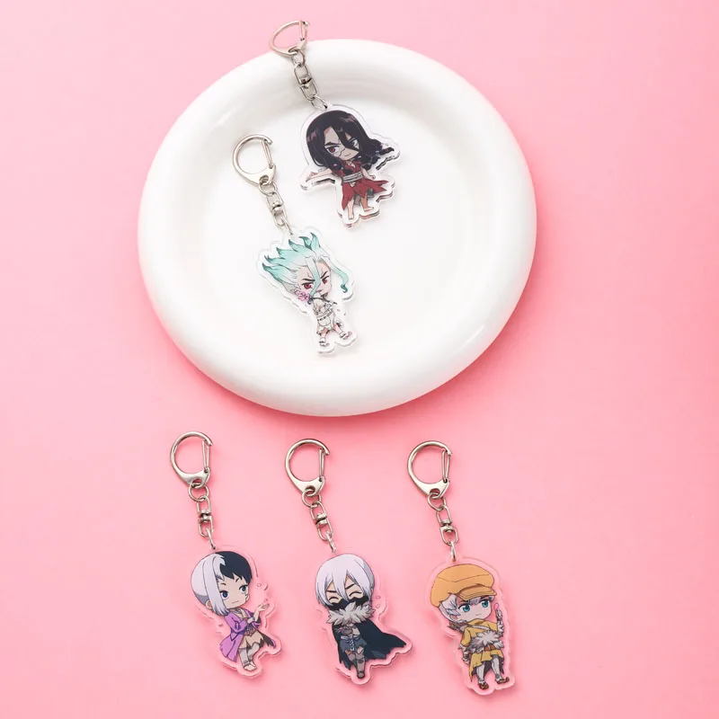 Personajes de Anime Dr. Stone llavero acrílico accesorios Popular Chic bolso encantos Kawaii divertido mochila colgante llavero Fans regalos