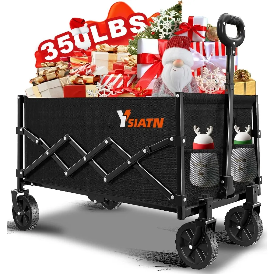 

Collapsible Wagon Cart Foldable with 350lbs Weight Capacity Lightweight Utility Shopping Cart with Wheels Folding Grocery Wagon