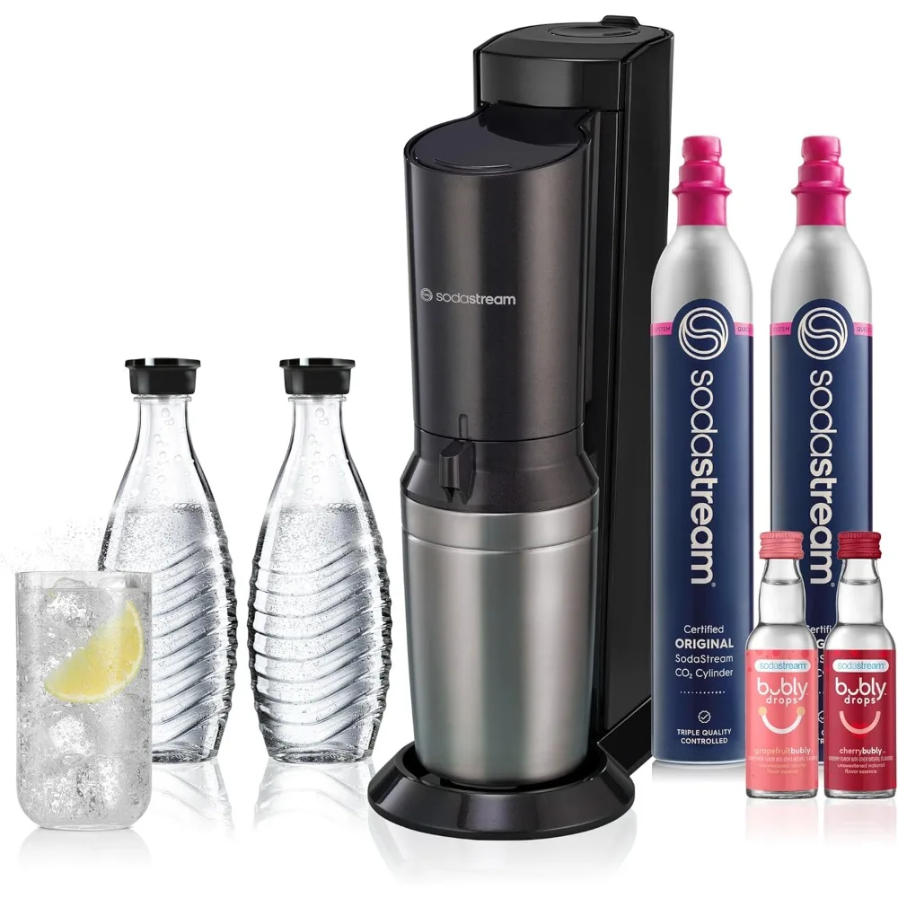 Sparkling Water Maker Bundle (Black), with Co2, Glass Carafes, & bubly drops Flavors