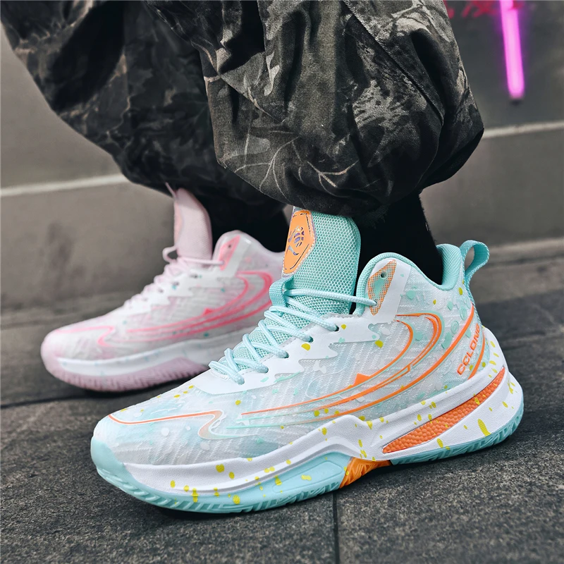 Colorful casual basketball shoes, lightweight, rebounding, durable, suitable for daily wear, practical for sports activities