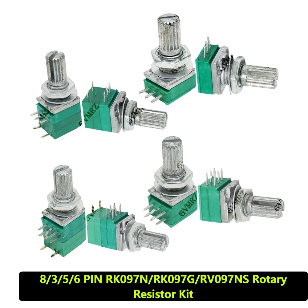 8/3/5/6 PIN RK097N/RK097G/RV097NS Rotary Resistor Kit,5K 10K 20K 50K Ohm with Washers & Mounting Nuts for DIY Projects 500K