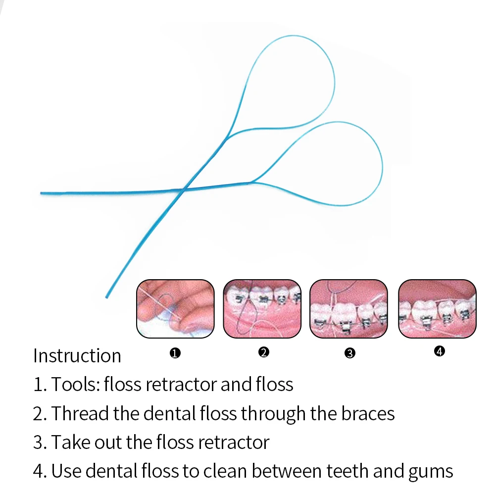 35Pcs/Set Dental Floss Threaders Needle Tooth Brackets Wire Holders Between Orthodontic Bridges Traction Braces Blue Color