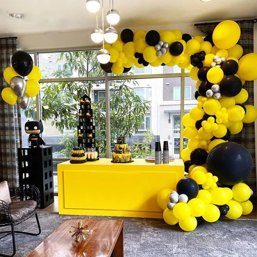 

110pcs Black Yellow Silver Balloon Garland Arch Kit Wedding Birthday Retirement Party Decoration Baby Shower Latex Ballon