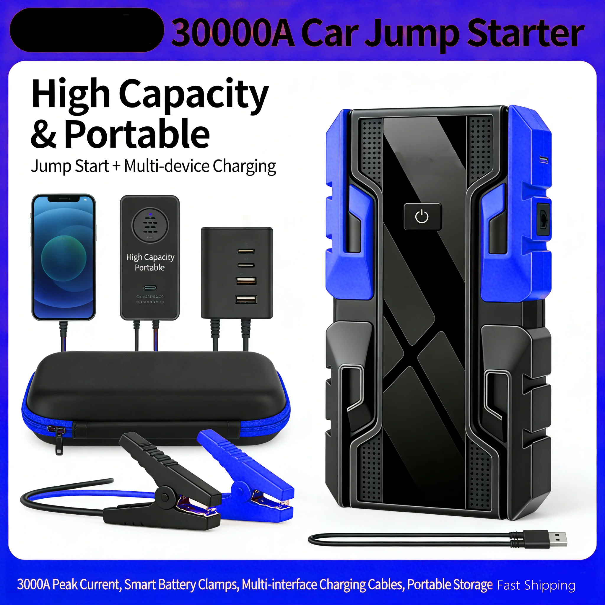 

Портативное пусковое устройство 99800 мАч 12В 3000А для бензиновых и дизельных автомобилей, внешний аккумулятор, бустер для запуска двигателя