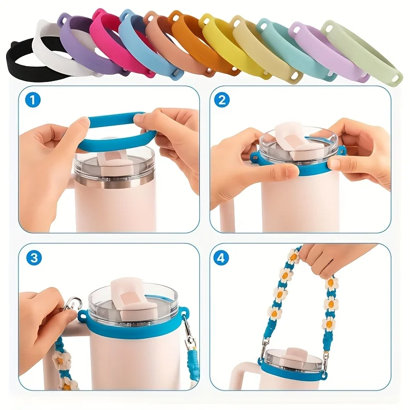 1pc Random color Water Bottle Handle Water Bottle Sling Carrier Holder Strap Soft Durable Silicone for Most 8-40oz Bottles