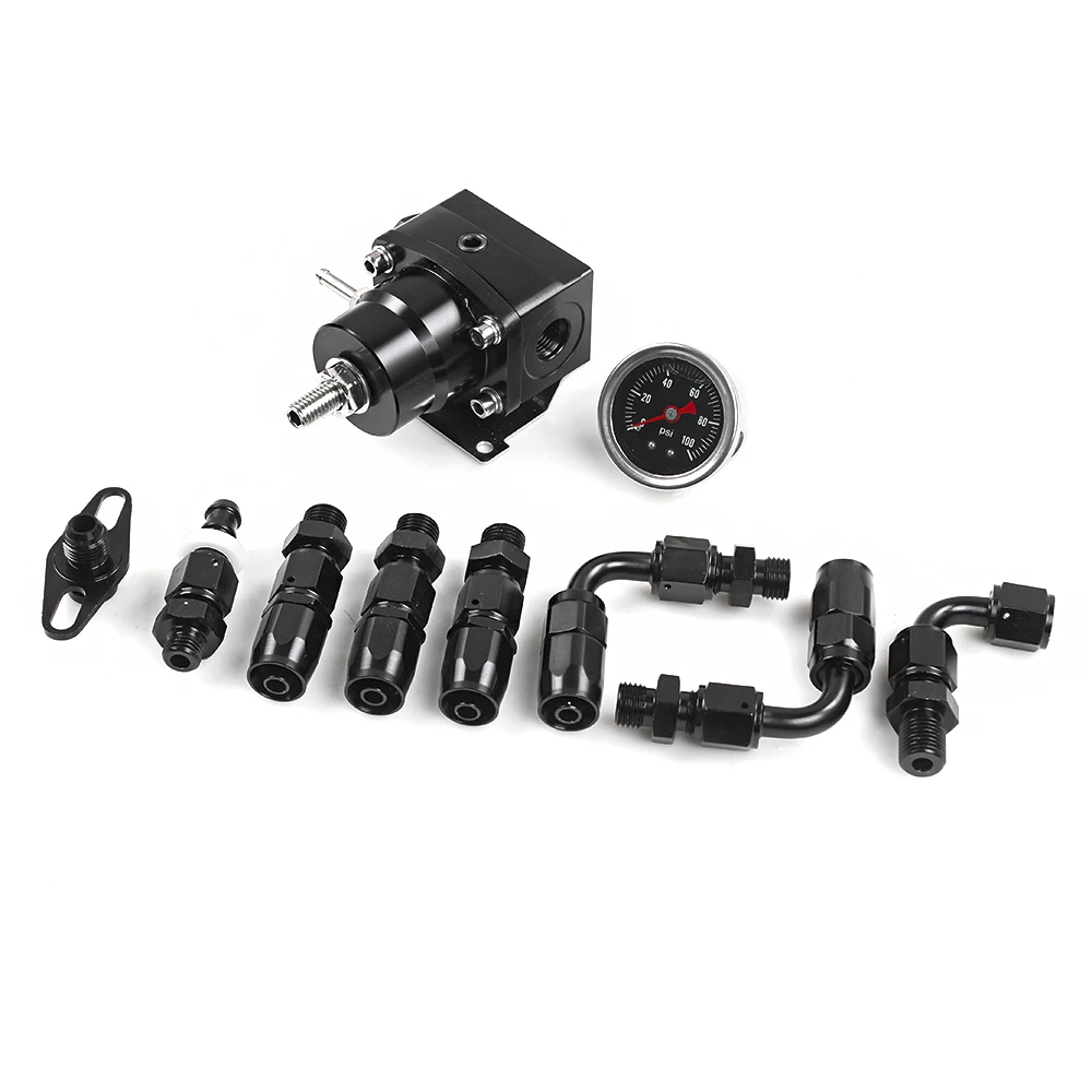 Universal 30-70psi Adjustable EFI Fuel Pressure Regulator Bypass Return Kit Pressure Gauge And 6AN ORB Adapter Aluminum FRG008
