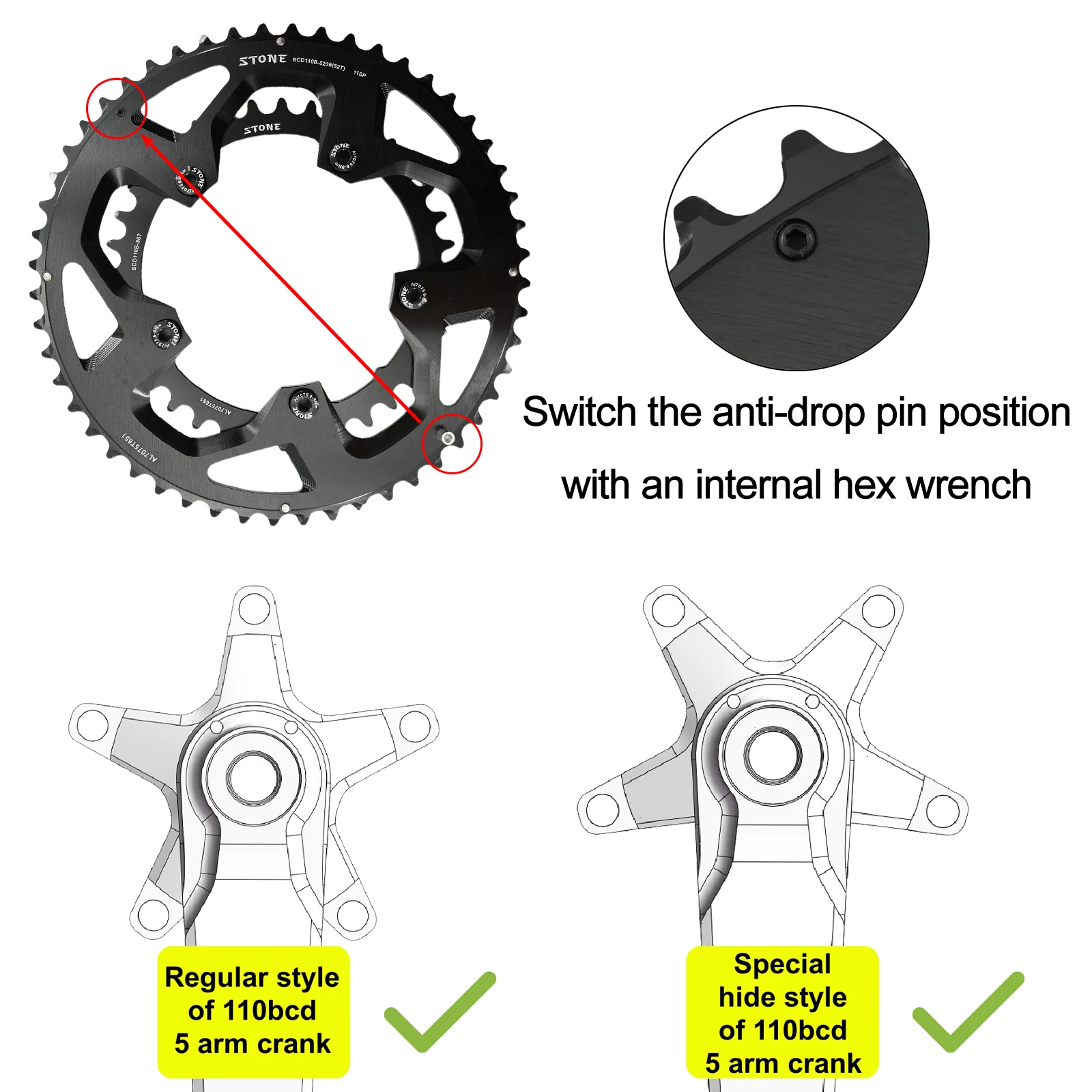 Round Double Chainring 110 BCD 52/36T for Road Gravel Bikes