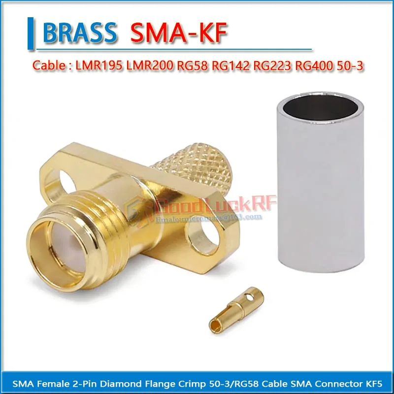 SMA Female Connector with 2 Hole Diamond Flange Crimp for 50-3/LMR195 LMR200 RG58 RG142 RG223 RG400 Cables KF5