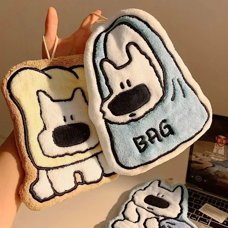 Cute Puppy Design Hand Towel Super Absorbent Thick Coral Velvet Hanging Type for Kitchen Bathroom Use Dress Accessories