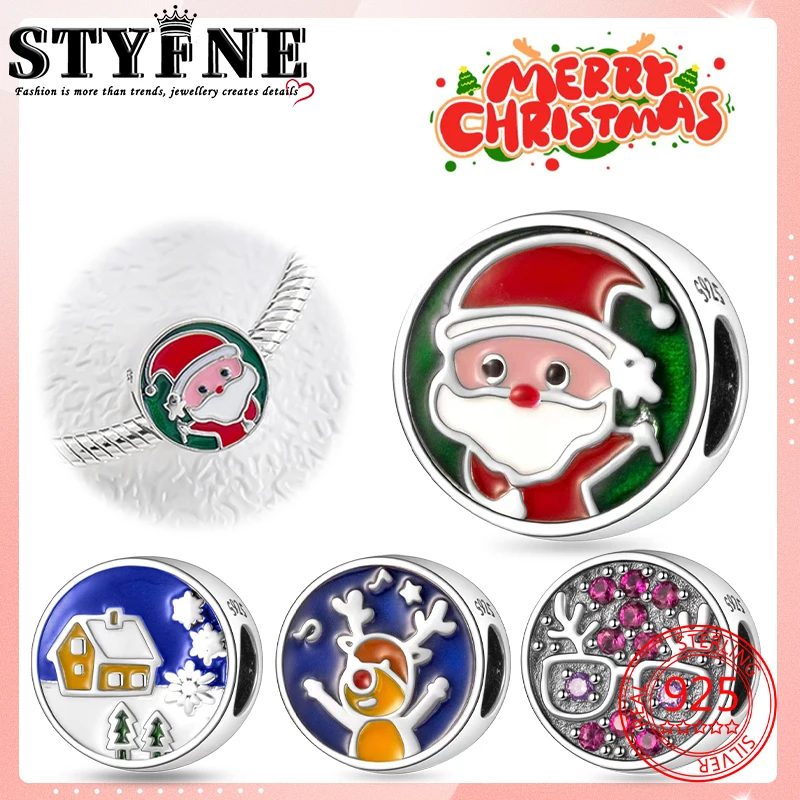 Symbols Beads 925 Sterling Silver Christmas Collection Winter Small House Snowflake Elk Santa Claus Charms Bracelets Jewelry