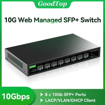 GoodTop 8 Port 10Gb Smart Web Managed SFP+ Switch,10G Optical SFP+ Ethernet Fanless Homelab Network Switch LACP/VLAN/DHCP Client