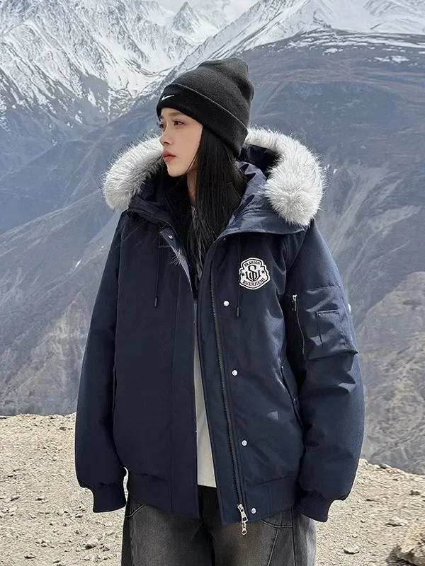 

Jiujiang Jiaxing Thiened пуховый хлопковый джет женская зимняя новая свободная парка с большим меховым воротником трикотажная ткань