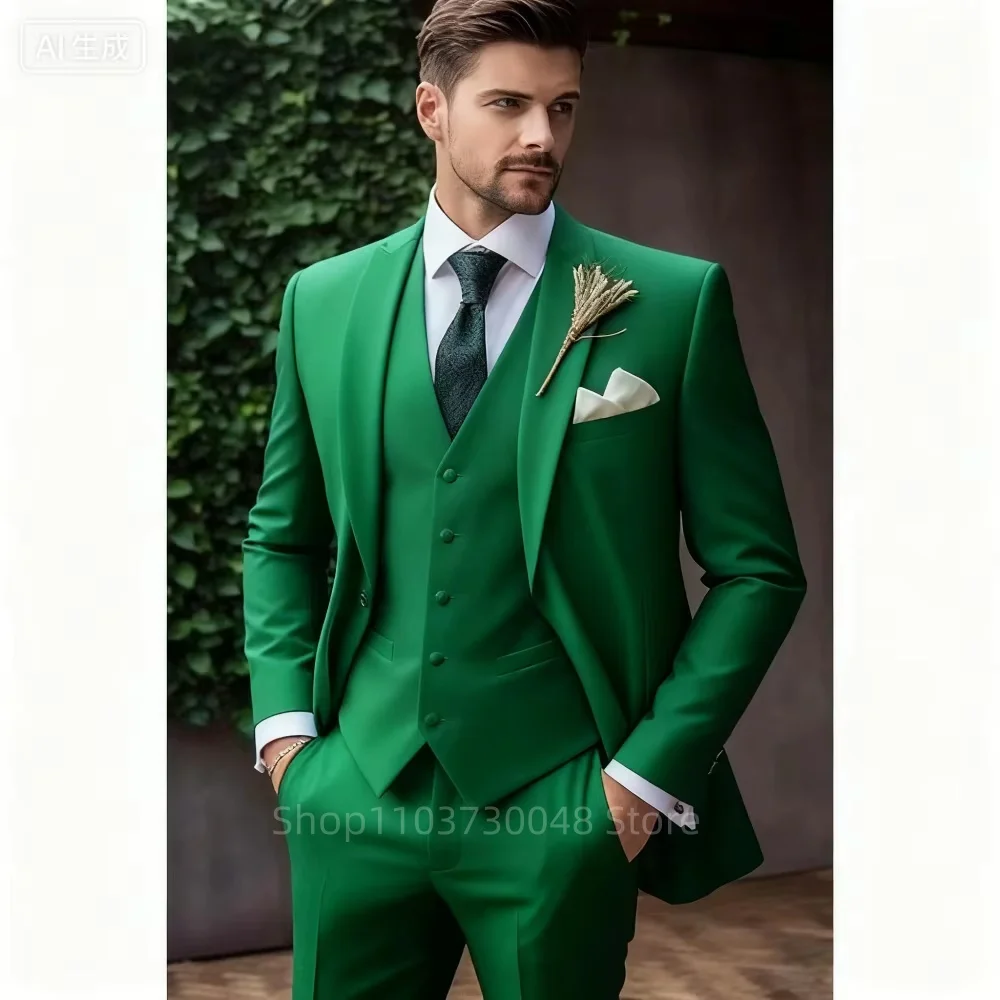 Trajes de esmoquin de lujo para hombre, chaqueta ajustada con solapa de pico, chaleco y pantalones, conjunto para fiesta de graduación, boda, ropa de negocios, 3 piezas