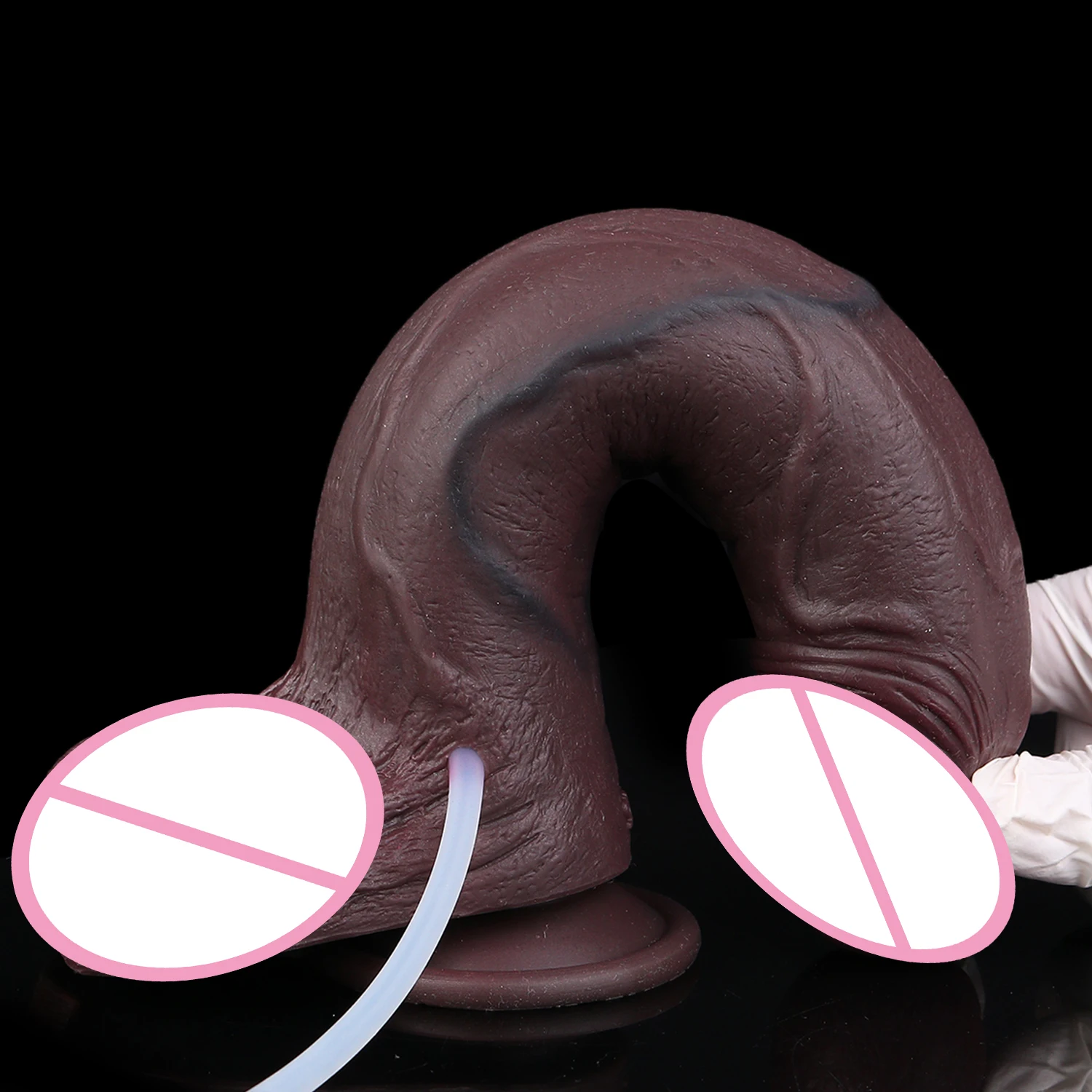 SXXY 9.44 ''أسود سيليكون لينة التدفق دسار مع مصاصة قوية الجلد الشعور القذف المكونات الشرج لعبة الجنس للرجال النساء 18 + #6