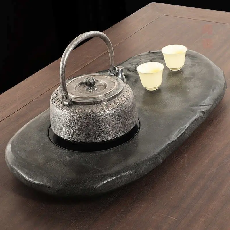 Black Gold Stone Relief Snail Tea Tray Dual-use Dry and Wet Tea Table Natural Stone Can Be Used for Boiling Tea Large