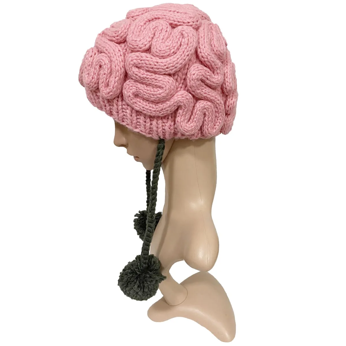 BomHCS Handmade Crochet Funny Brain Knitted Beanie Hanging Cap Unisex Pompom Warm Hat