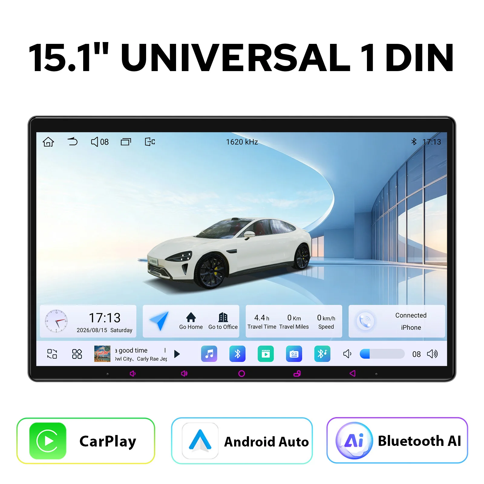 JOYING Universal Floating Screen Android Car Stereo Single DIN Radio 8GB 128GB Wireless CarPlay Android Auto Head Unit