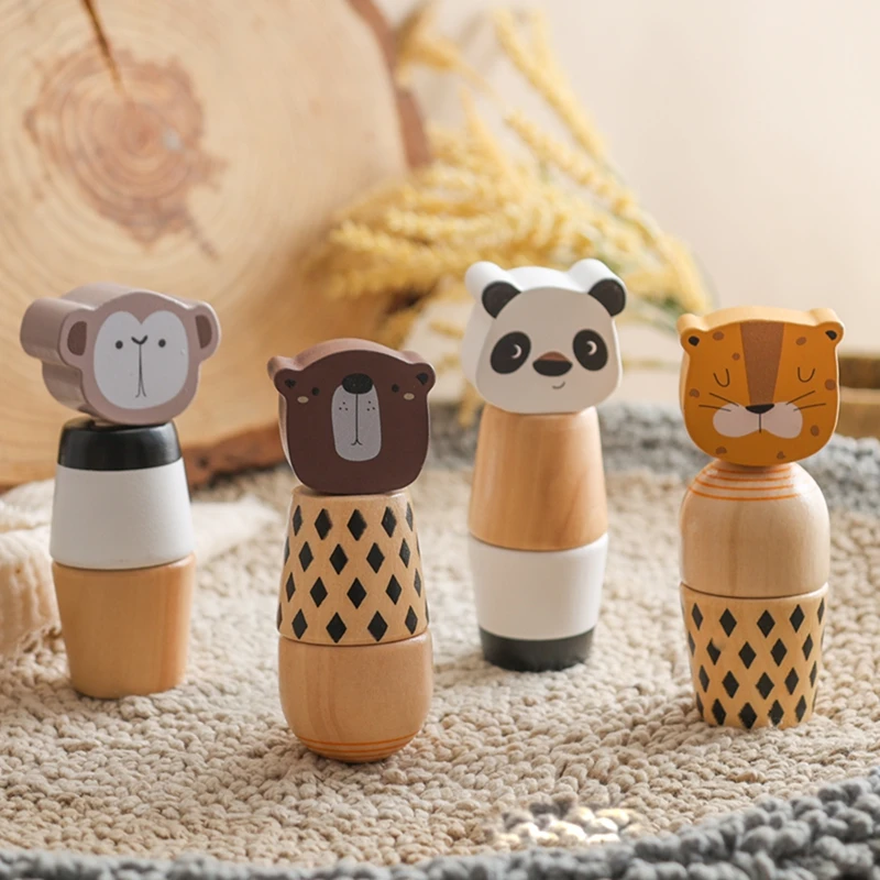 Wooden Montessori Toy Develop Kid Hand-on Ability Toy Hand Bell Toy Children Animal Puzzle Classic Educational Game Kid Gift