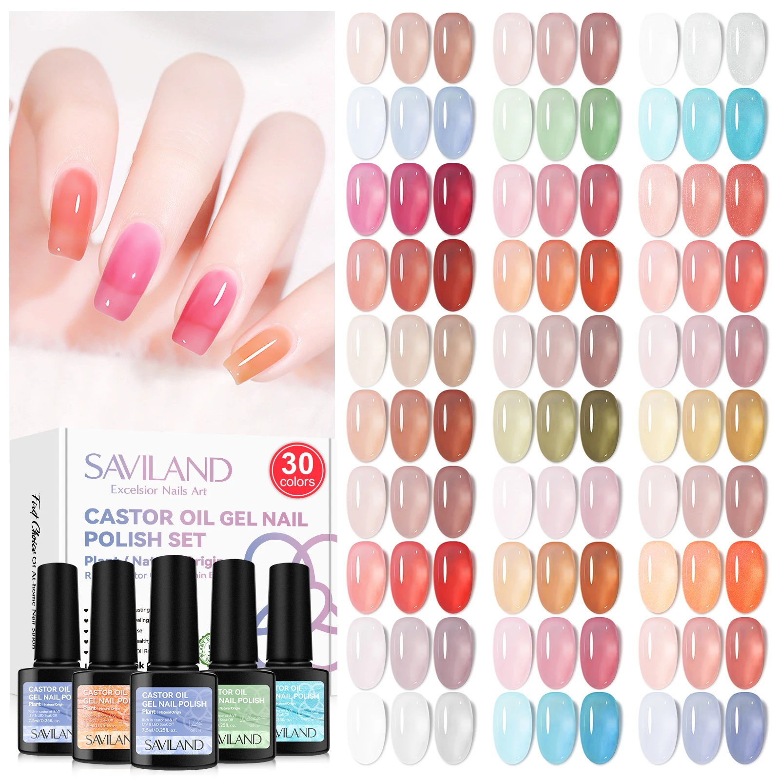 SAVILAND 30 Colors Nail Gel Polish Set Jelly Gel Nail Polish with Base and Top Coat Varnish Soak Off UV Gel For Nail Art