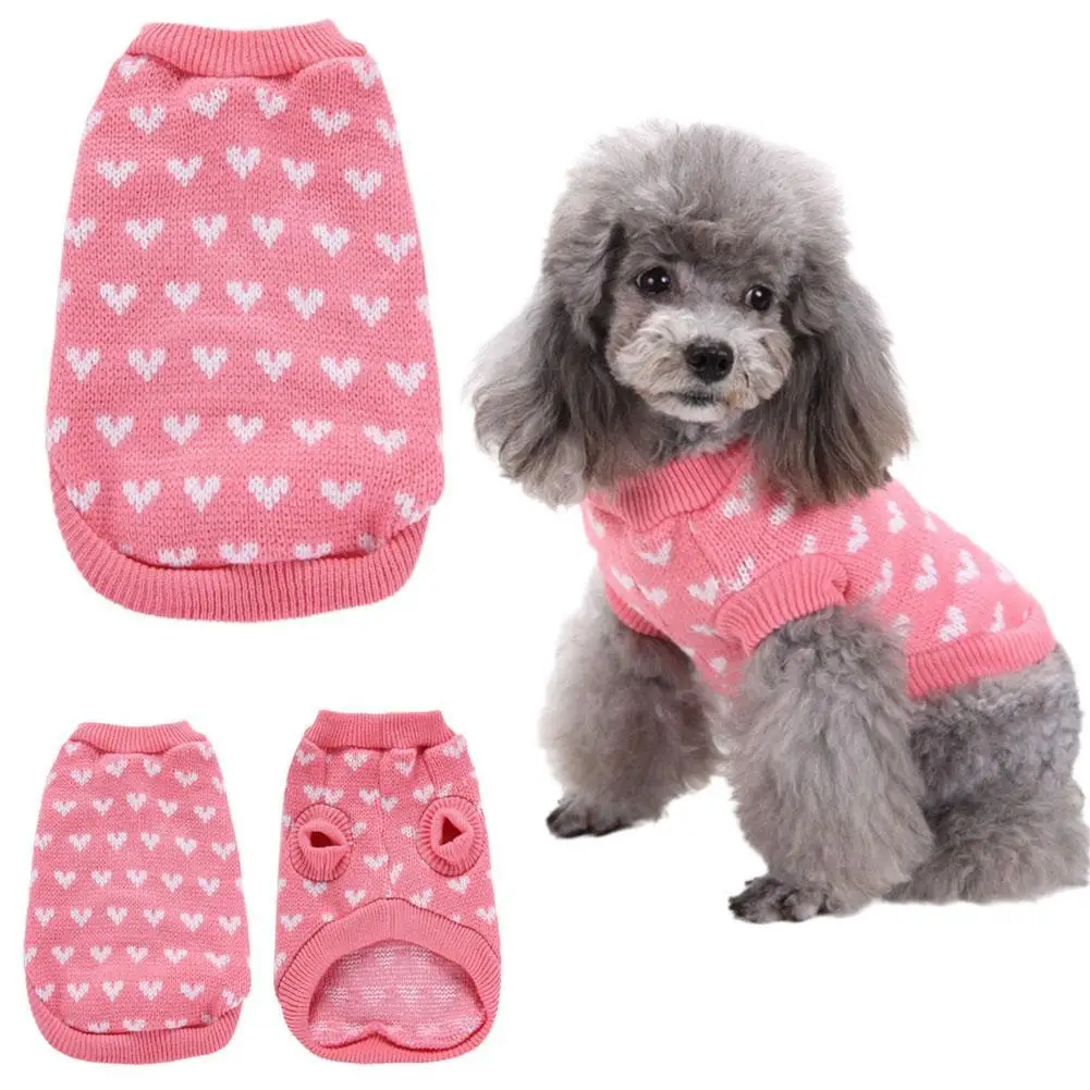 

Winter Warm Pet Sweater with Heart Pattern for Small and Medium Dogs and Cats Cute and Cozy Pet Clothes for Autumn/Winter