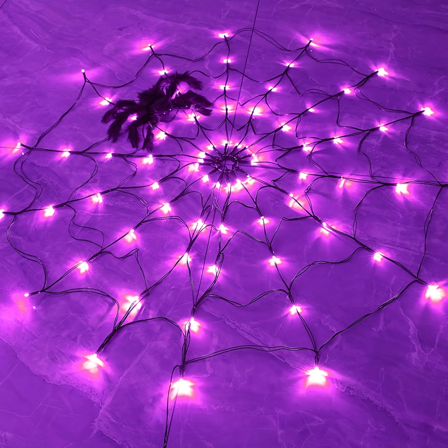 1pc  Spider Web LED String Lights with USB & Battery Power,  Decorative Halloween Lighting, Purple, Indoor/Outdoor Use, Includes
