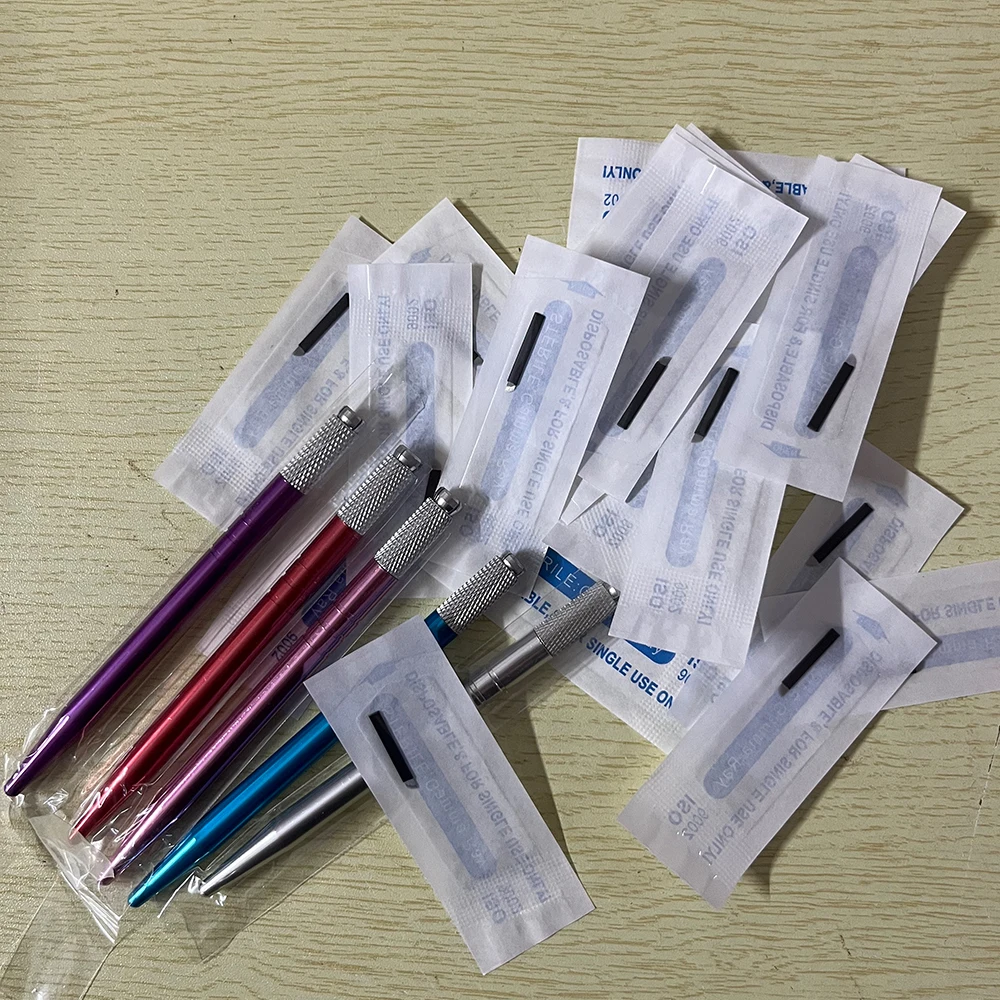 Tebori 3D Tattoo Pen with 12 Pins Microblading Tattoos Needles Permanent Makeup Manual Professional Eyebrow Tattoo Set Tools