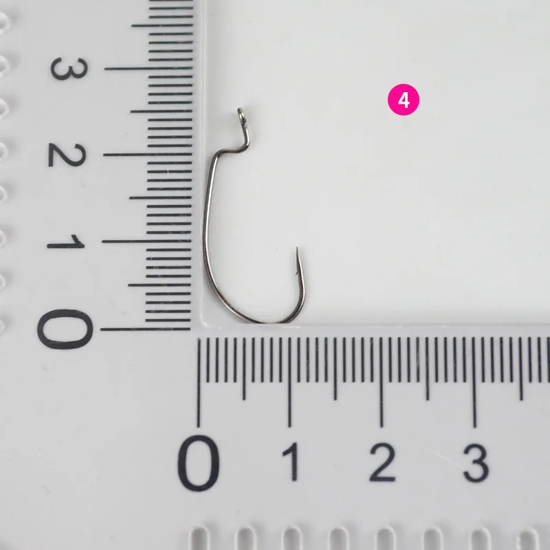 10 Stück Mikro-Messinghaken mit geradem Schaft, kleine breit gebogene Haken mit geradem Schaft, Texas Rig Haken, Reverse-Rig Weichköderhaken – Detail 8