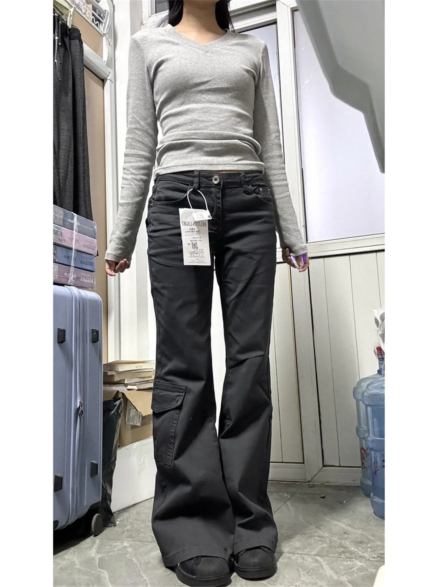 Low Waist Bell Bottom Denim Jeans Women's Elastic Multi Pocket Versatile Spring Slim Fit Comfortable Riding Pants