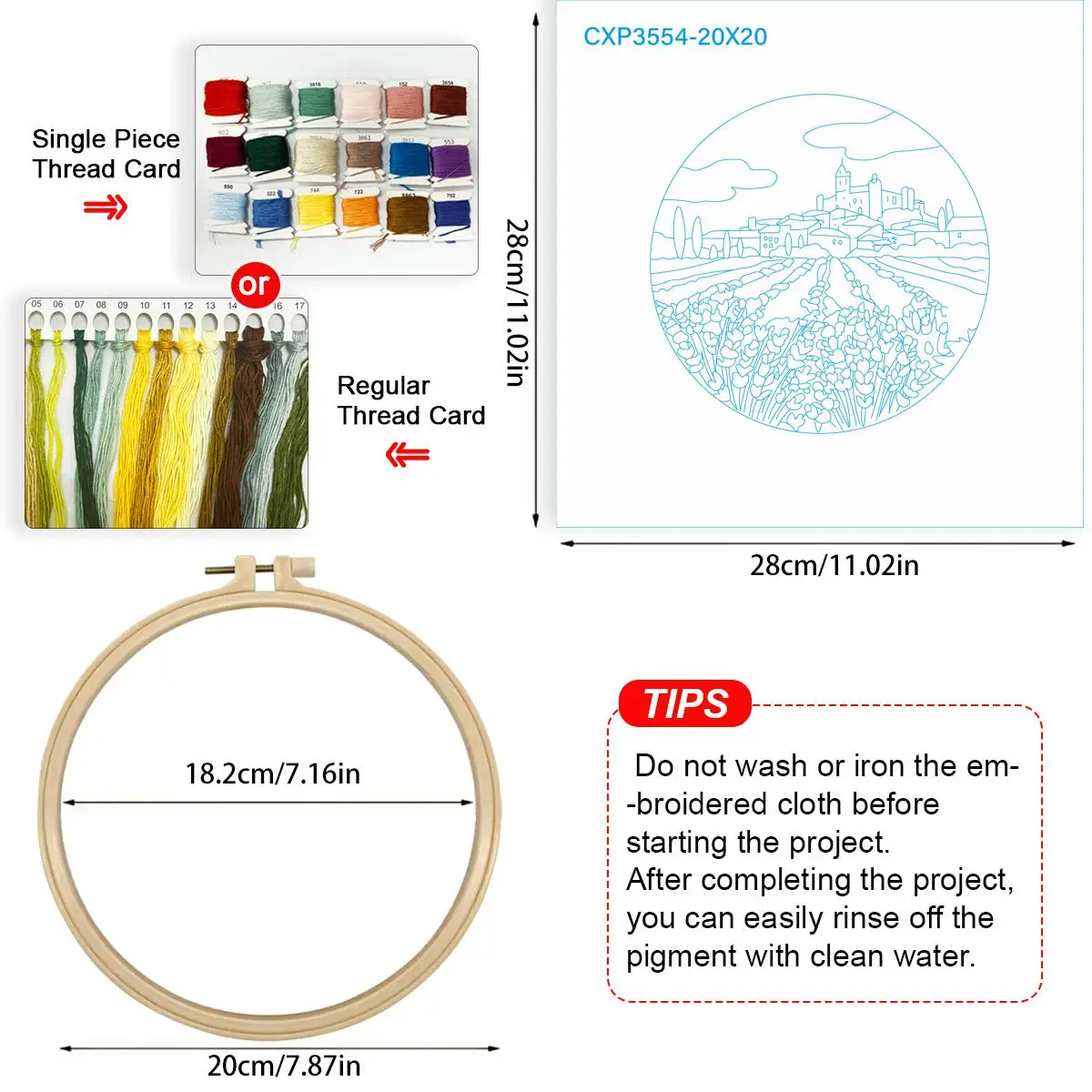1 Stück 20X20CM/15X15CM 7,87/6,3 Zoll Lavendelgarten-Stickerei-Starter-Kit DIY-Kit DIY-Stickerei-Set Handarbeiten Heimdekoration – Detail 5