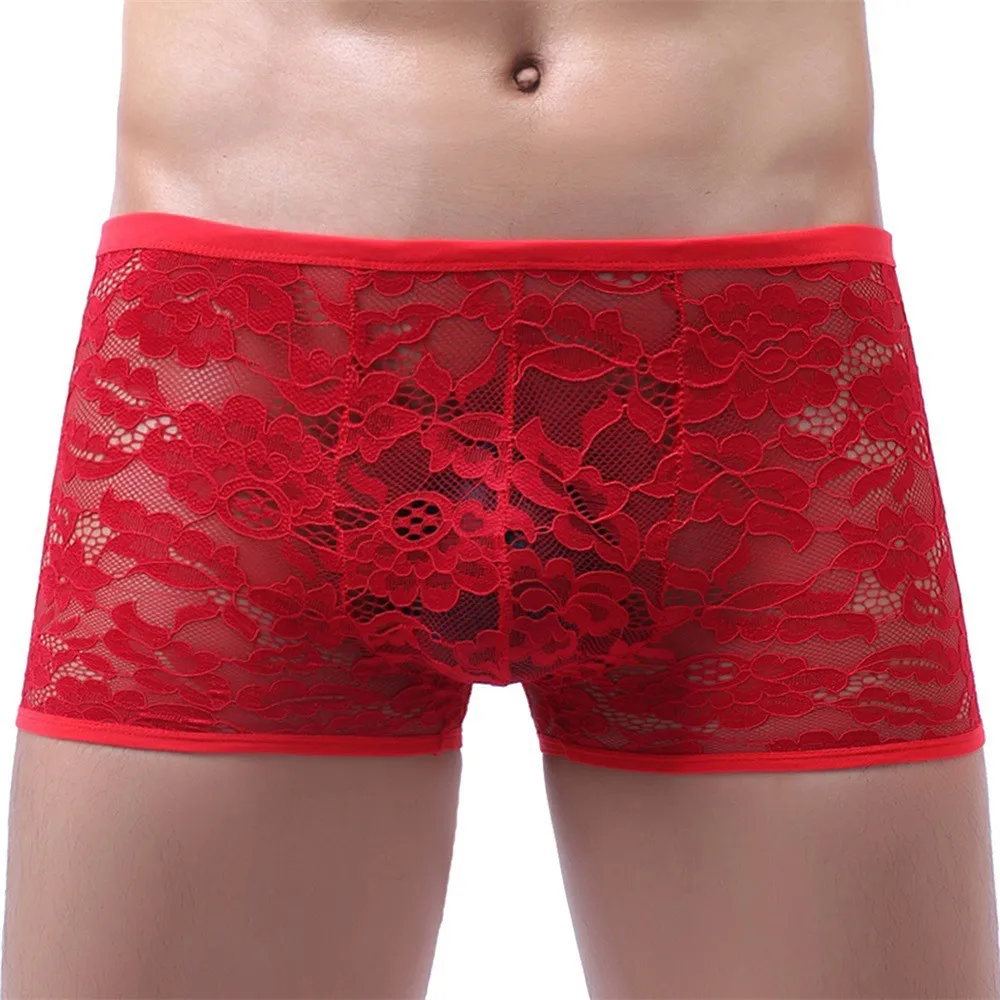 Sexy Mens Sissy Boxers Lace Thin Sheer See Through Briefs Semi-Transparent Underwear U Pouch Sissy Panties Shorts Underpants