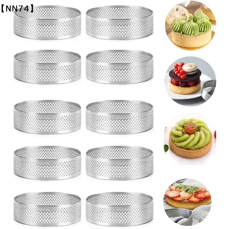 5PCS Round Stainless Steel  Rings Heat-Resistant Perforated Molds DIY Mousse Fruit Pie Tartlet Doughnut Mold Kitchen Tools[J]