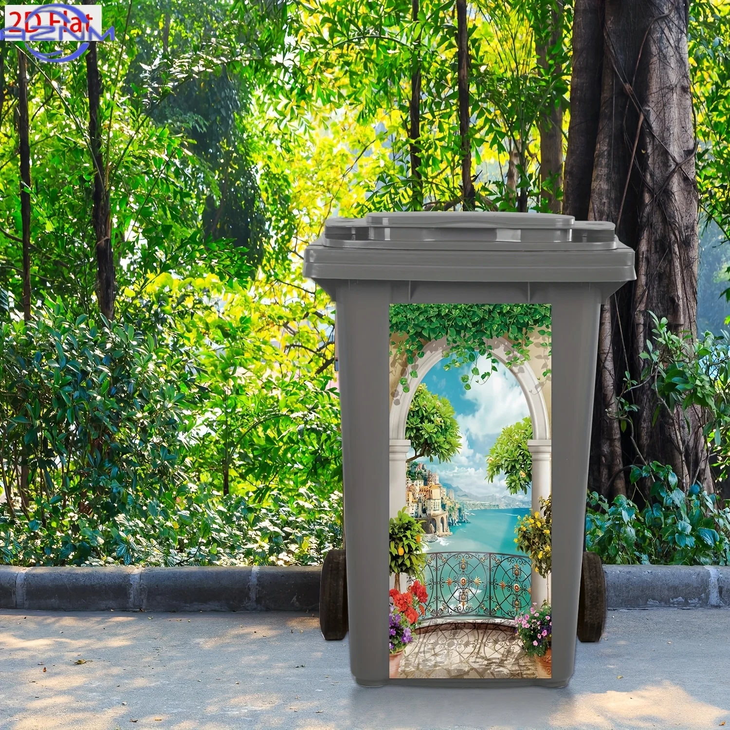 One piece of seaside city landscape theme trash can sticker, PVC self-adhesive waterproof sticker, moisture-proof, suitable fo view 6