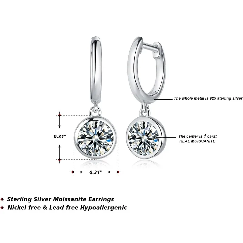 925 sterling silver Moissanite earrings, 0.5 ct-1ct Moissanite round cut bright D color VVS1 clear Moissanite earrings for girls