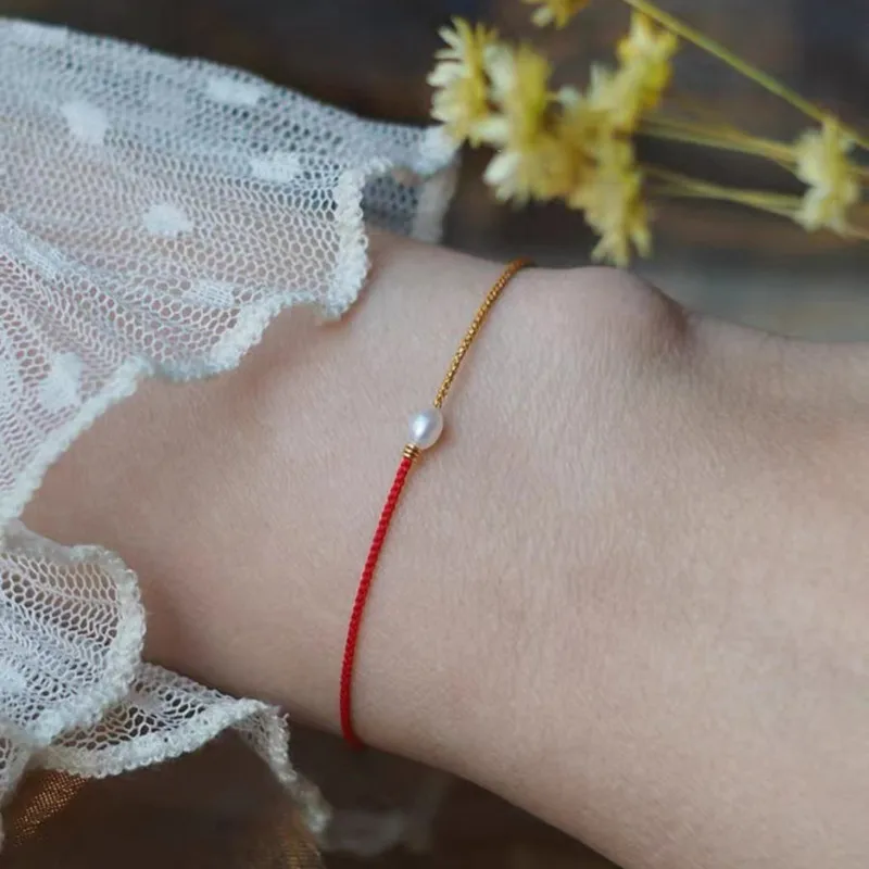 Handmade Pearl String Hand-woven Color-matching Bracelet Rope Lucky Bangle Women Friendship Lucky Bracelet Size Adjustable