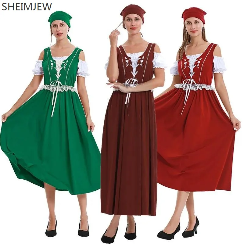 

Sexy Beer Clothing Traditional Bavarian Beer Dirndl Dress With Scarf Oktoberfest Bar Girl Waiter Cosplay Dresses Carnival Outfit