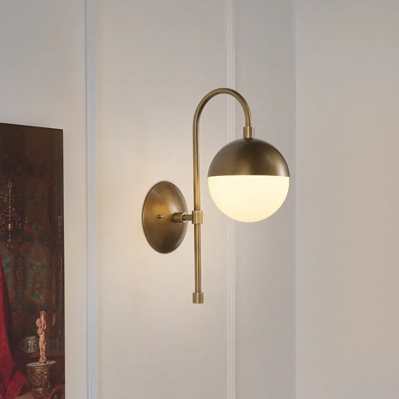 

Modern All Copper Minimalist Wall Lamp LED Nordic Glass Ball Lighting Fixture Bathroom Bedroom Bedside Living Room Study Sconces