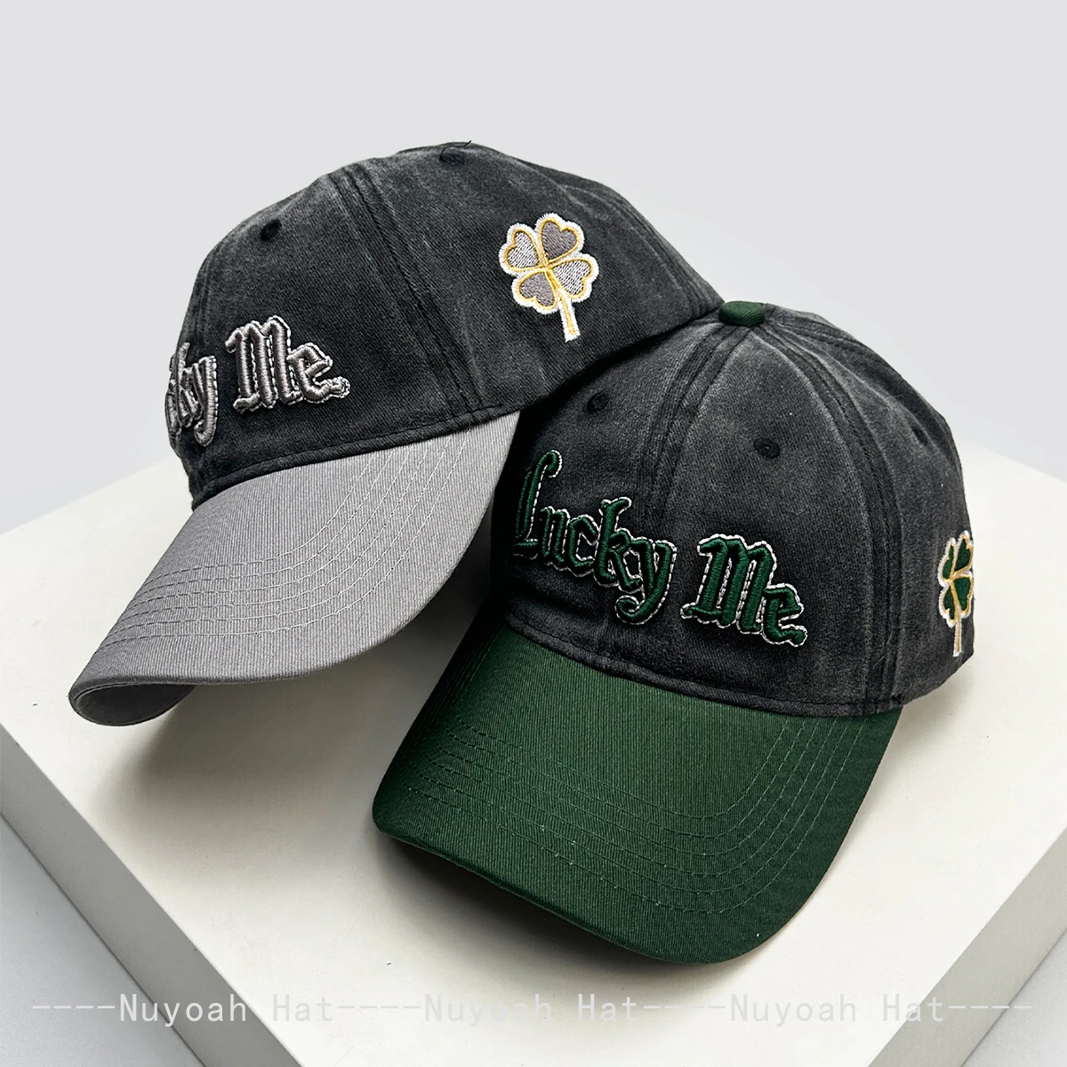 New Men Women 3D Lucky Four-Leaf Clover Letter Embroidery Baseball Hats Sunshade Color Block Versatile Retro Peaked Caps Fashion