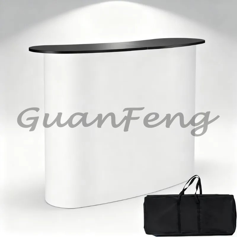 Portable Foldable Exhibition Counter Stand Tradeshow Booth Podium Retail Promotion Table with Back Wall for Fair & Party