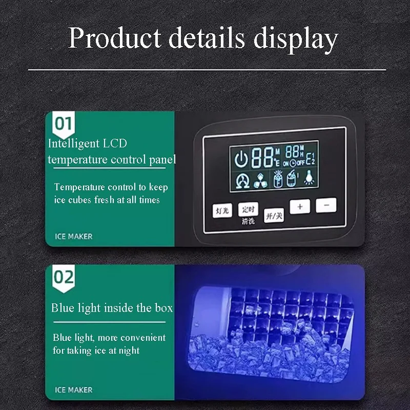 صانعة ثلج 200 وات 32 قطعة مخرج 40 كجم ثلج مربع يومي 10 20 دقيقة صنع الثلج للمنزل الترفيهي والشركات الصغيرة #6