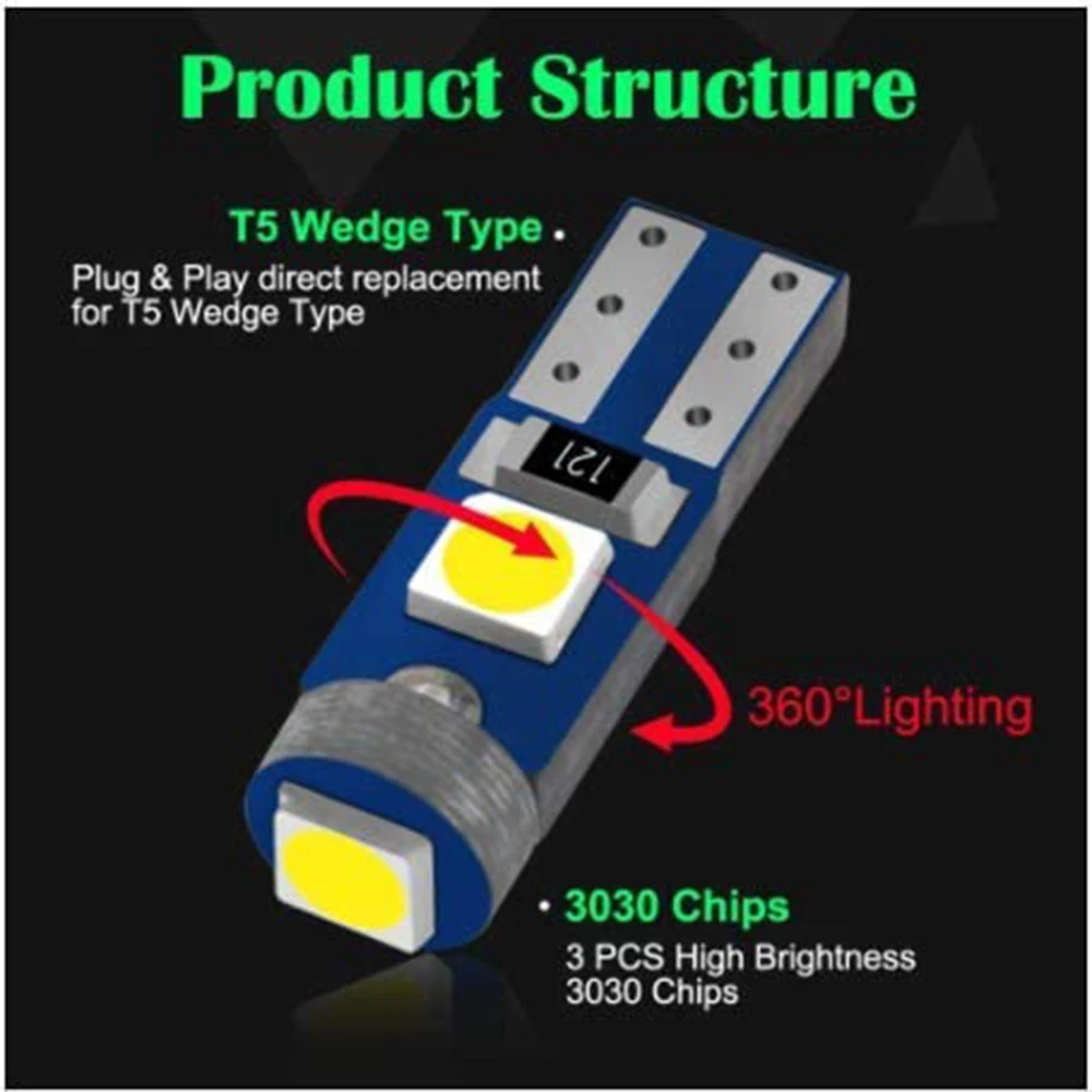 أضواء LED لوحة سيارة ، T5 ، W3W ، W1 ، 2 واط ، 3030