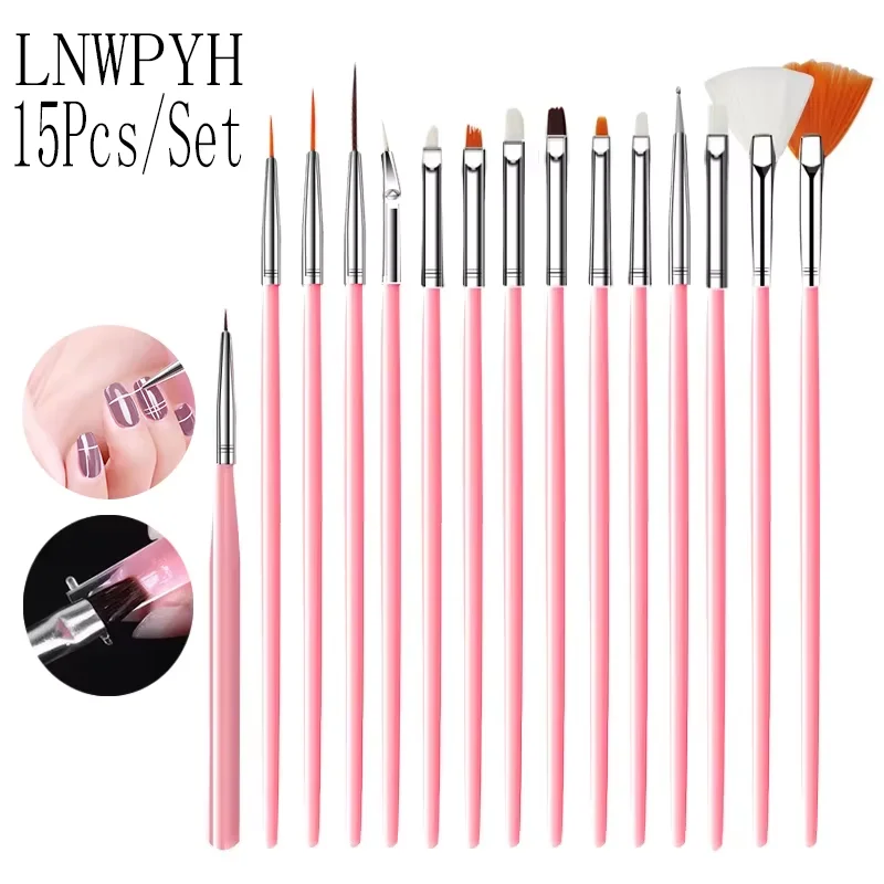 15/20Pcs Nail Art Brush Set Design Tip Painting Drawing Carving Dotting Pen FlatFan Liner Acrylic Gel UV Polish Manicure Tools