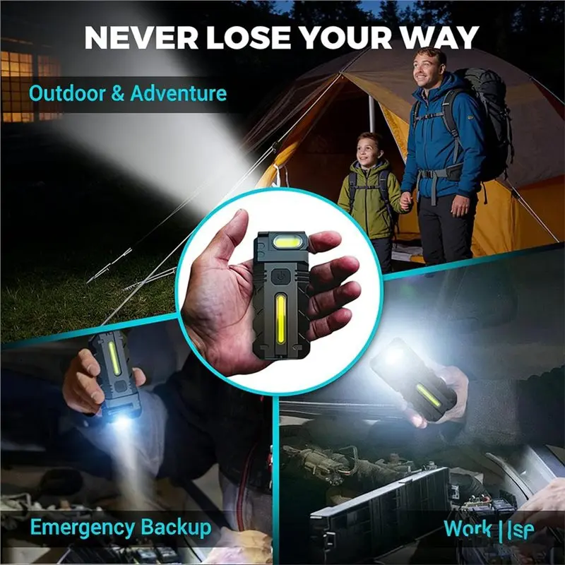 A93Z Rechargeable Mini Keychain LED Work Light With Rotating Head 2PCS Magnetic Base For Auto Repair, Mechanic, Camping