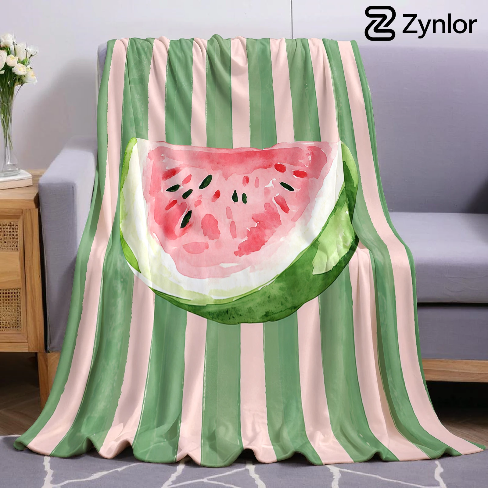 Watermelon Slice Cartoon Anime Print Flannel Blanket Soft Warm Throw for Kids Bedroom Sofa Bed Christmas Office Car