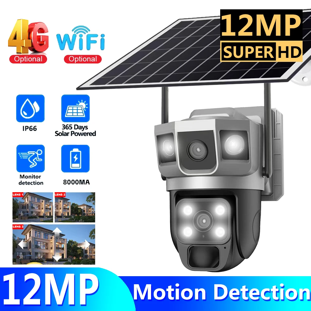 

Wifi Surveillance Camera 6K 12MP HD Video Monitor Waterproof 4G SIM Card Solar Panel Security Cameras CCTV IP Cameras Smart Home