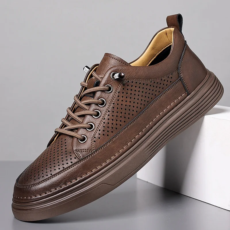 Genuine Leather Casual Shoes 2026 Men Shoes Design Sneakers Male Comfortable Cow Leather All-match Comfortable Skate Shoes Man