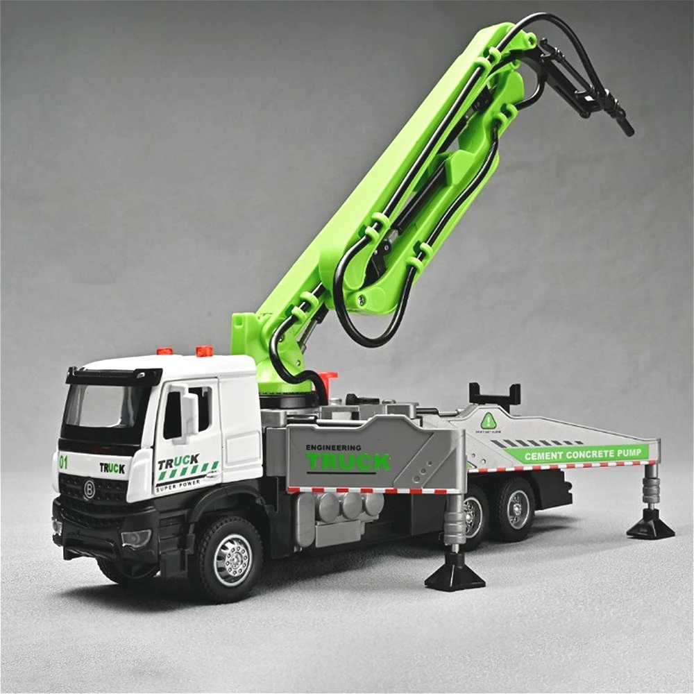 1:32 Cement Pump Truck Model Anti-haze Sprinkler Car Toy Sound Light Rear Wheel Pull Back Engineering Vehicle Birthday Presents