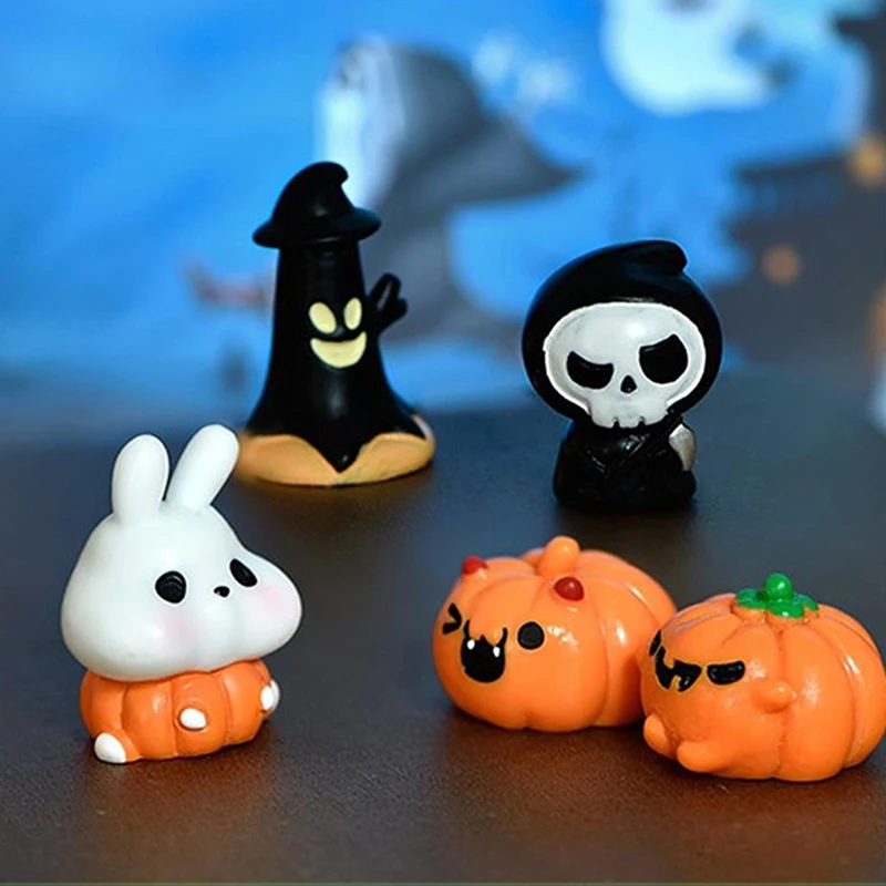 Cute Mini Halloween Pumpkin Ghost Animal Micro Landscape Resin Ornaments Halloween Party Supplies Props Home Car Decoration Gift