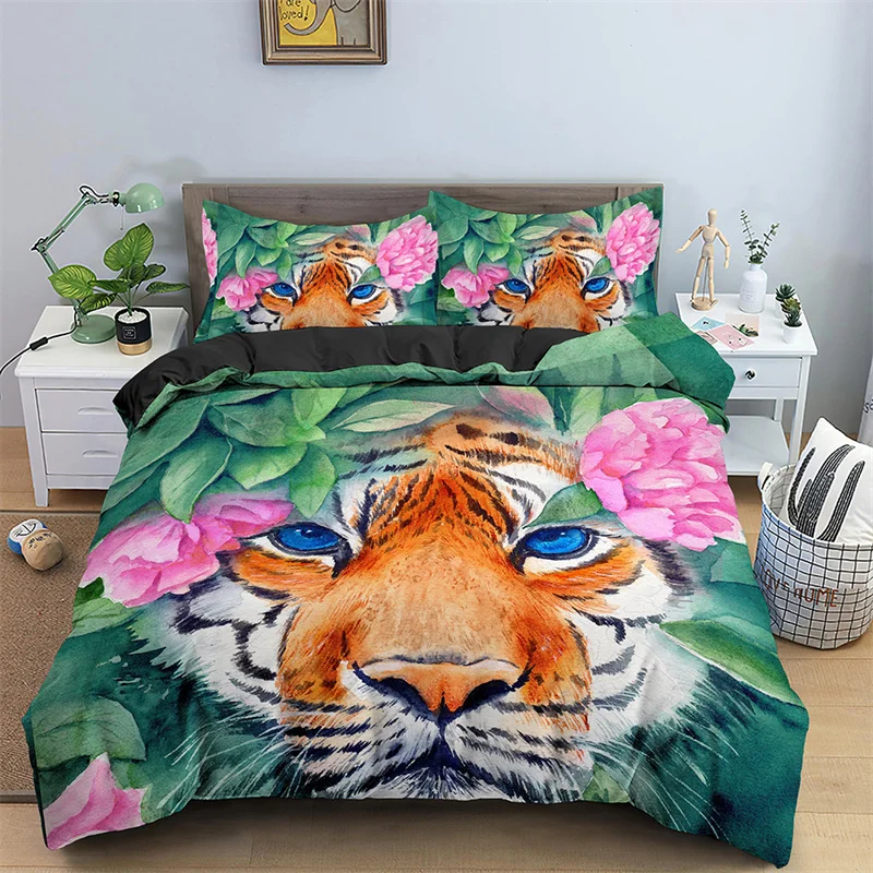 Tiger Duvet Cover Twin For Kids Boys 3D Animal Print Comforter Cover Wildlife Bedding Set Microfiber Quilt Cover With Pillowcase